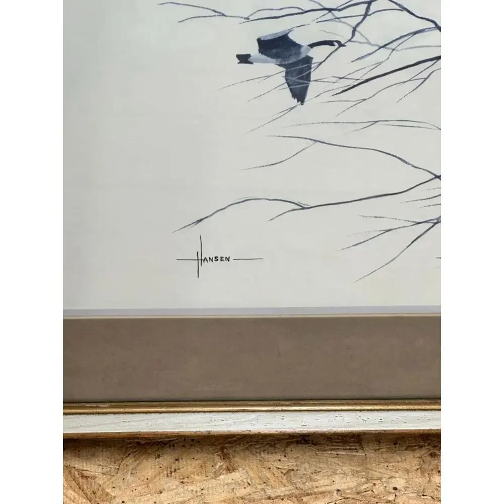 Vintage Hansen Goose Picture Signed Wall Art Framed Home Decor 37 x 27